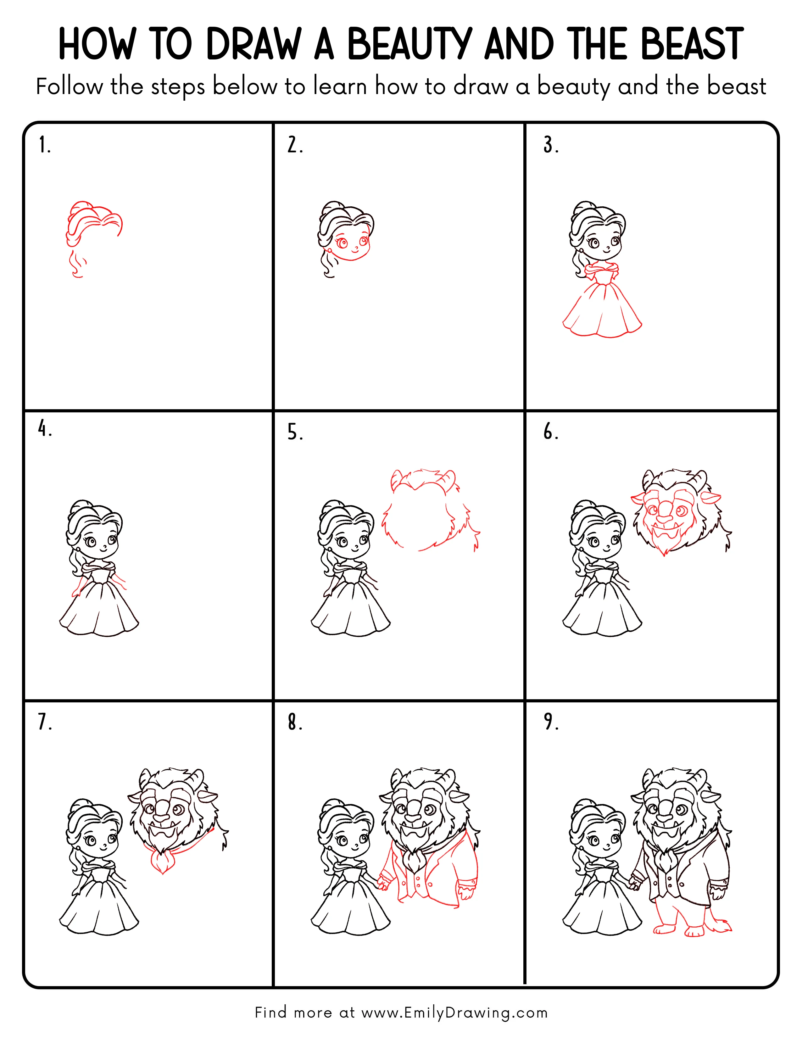 Printable Beauty And The Beast Drawing Guide